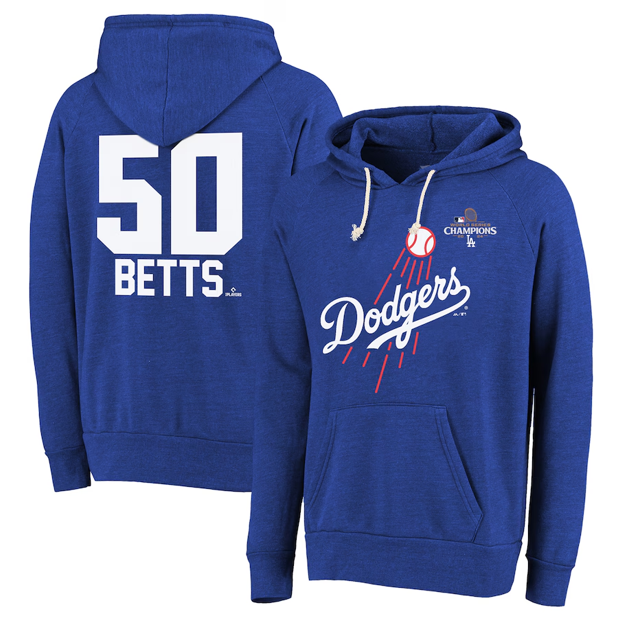 Men Los Angeles Dodgers #50 Betts 2024 MLB World Series Champions blue hoodie